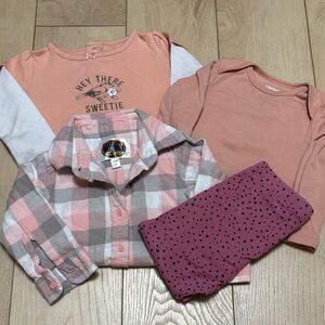 Girls' Pink and Gray Plaid Shirt Set